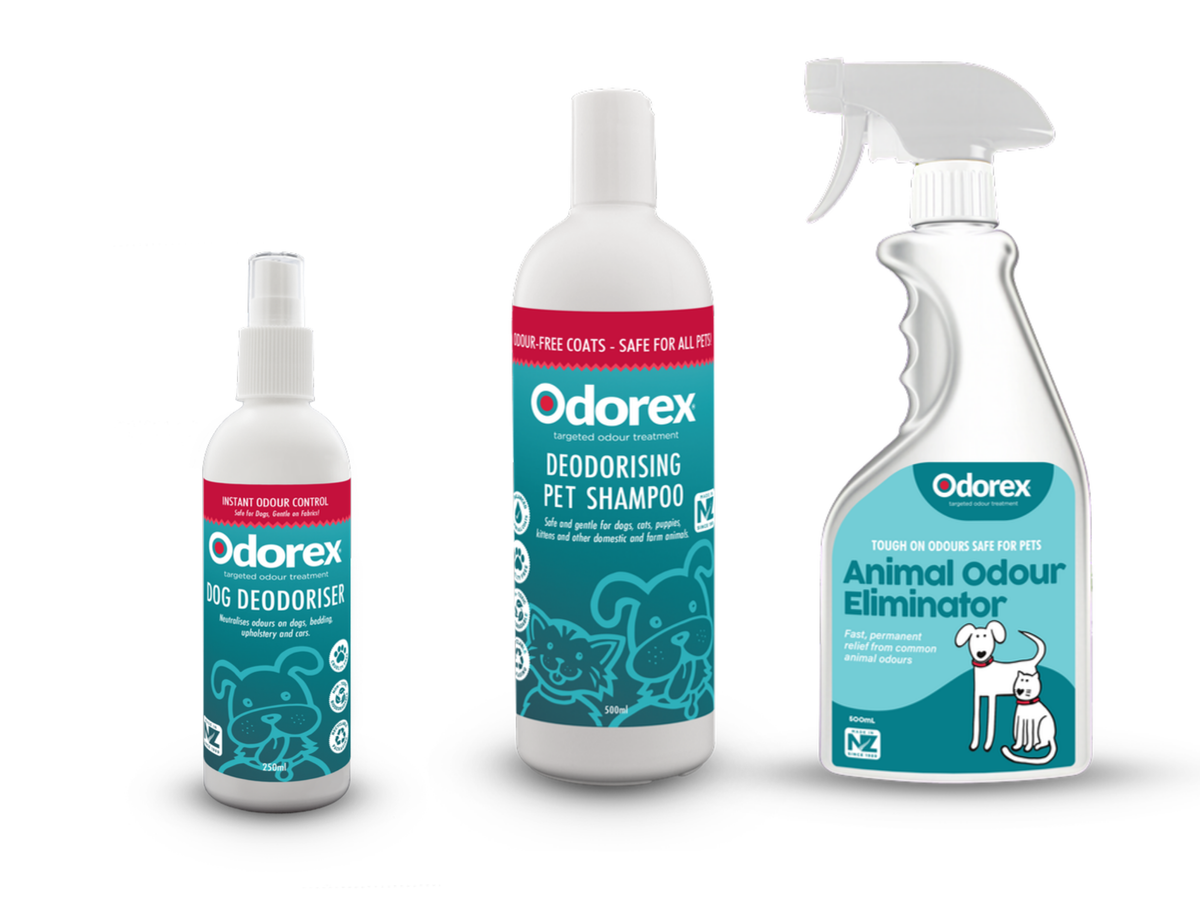 Odorex Puppy Pack: Dog Deodoriser, Deodorising Pet Shampoo and Animal Odour Eliminator 500ml